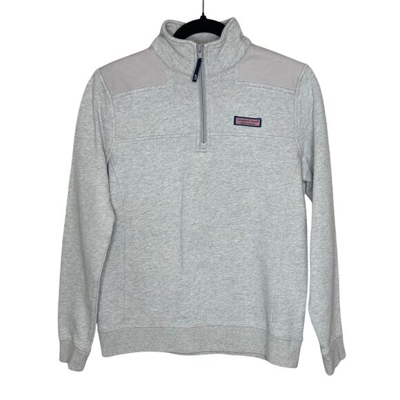 Vineyard Vines Gray 1/4 Zip Sweatshirt Pink Logo Patch High Neck Outdoors XS - Picture 1 of 10